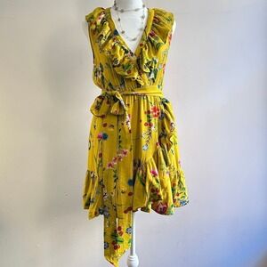 Maeve Anthropologie Dress Summer XS Yellow‎ Boho Flowy Ruffle Colorful